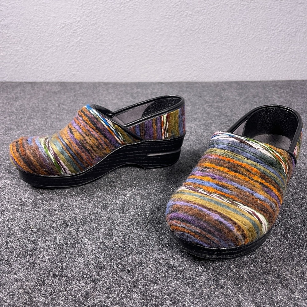 Dansko Womens Clogs 36 US 6 Multicolor Striped Wool Felt Mule Work Professional